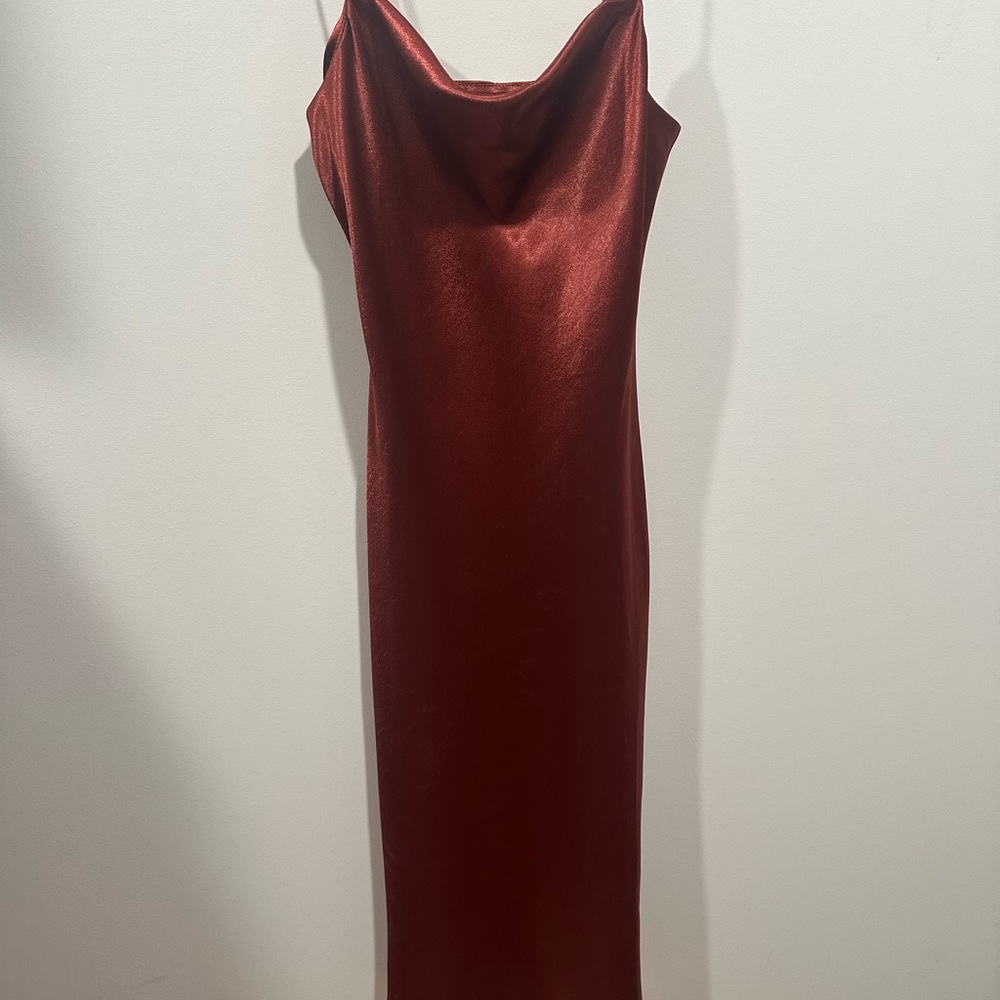 Lulu's Strapless Satin Dress in Rich Red